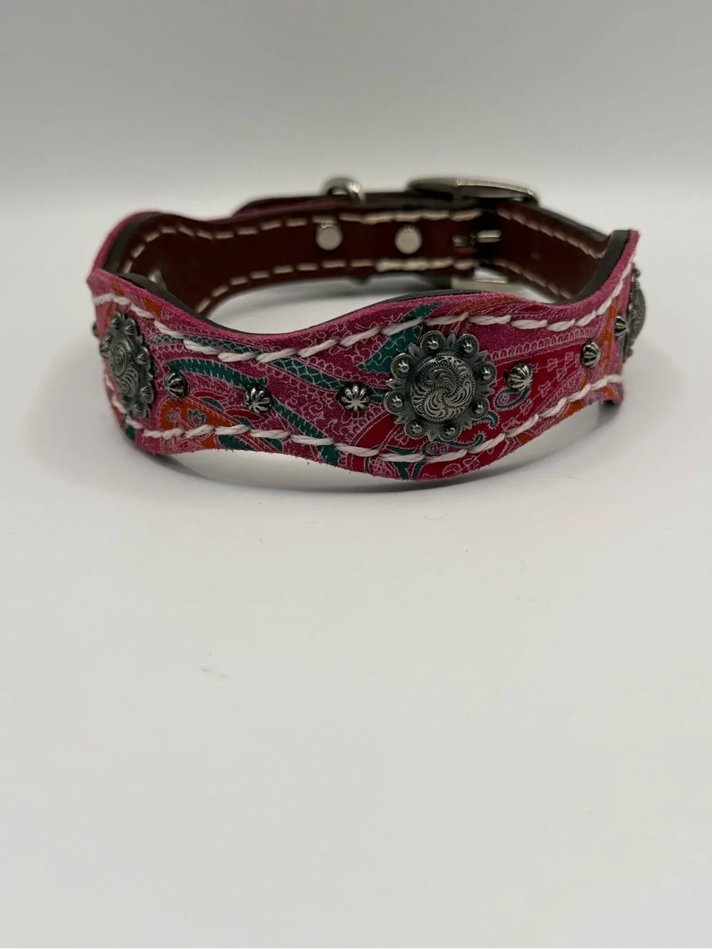 Weaver Pet Pink Vintage Paisley Leather Dog Collar 19” Western Tooled Look